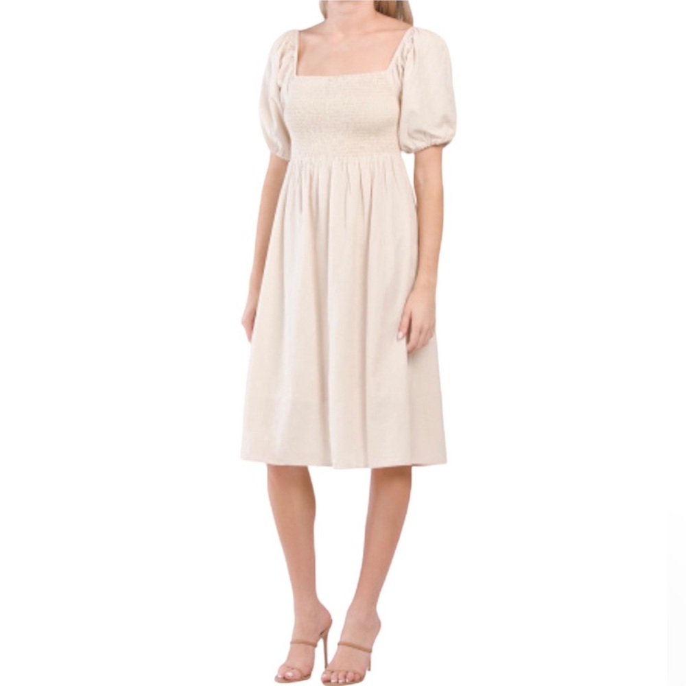 7 FOR ALL MANKIND Puff Sleeve Smocked Bodice Dress Size L